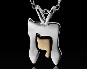 Silver Chai Necklace, Hebrew Pendant, Jewish Necklace, Two Tone Necklace, Jewish Gift, Judaica Necklace, Hebrew Jewelry, Gift For Jews