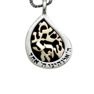 Shema Yisrael Necklace, Jewish Necklace, Hebrew Necklace, Silver And 9K Gold, Jewish Amulet, Shema Israel Pendant, Gift From Israel, HaAri