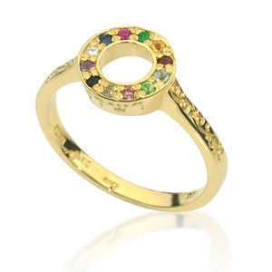 Gold Hoshen Ring, Israel Twelve Tribes, 9K Gold Jewish Ring, Multicolor Natural Gemstone Ring, Kabbalah Ring, Judaica Jewelry Gift, 12 Tribe