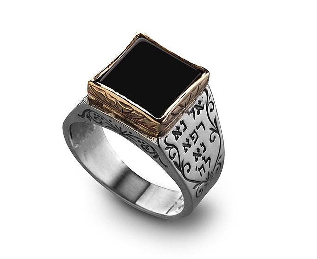 Man Onyx Ring, Man Signet Ring, Kabbalah Ring, Black Onyx Stone