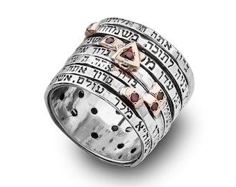 Silver Spinner Ring, Seven Blessings, Star of David Ring, Wide Band Ring, Hebrew Ring, Jewish Ring, Woman Ring, Engagement Jewelry, Wedding