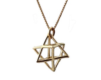 Merkaba Pendant, Star Necklace, Jewish Star, Protection Amulet, Merkaba Star, Merkaba Charm, Jewish jewelry, Star of David, Gold Pendant