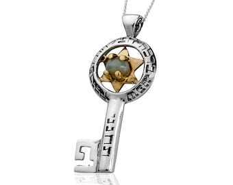 Key Pendant, Prosperity Necklace, Kabbalah Jewelry, Star of David, Jewish Star Necklace, Women Men, Key Symbol, Success, Protection Talisman