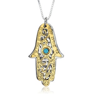 Hamsa Necklace, Evil Eye Pendant, Gold And Silver Hamsa, Hebrew Necklace, Jewish Blessing Necklace, Hand Of Fatima, Kabbalah Jewelry Gift