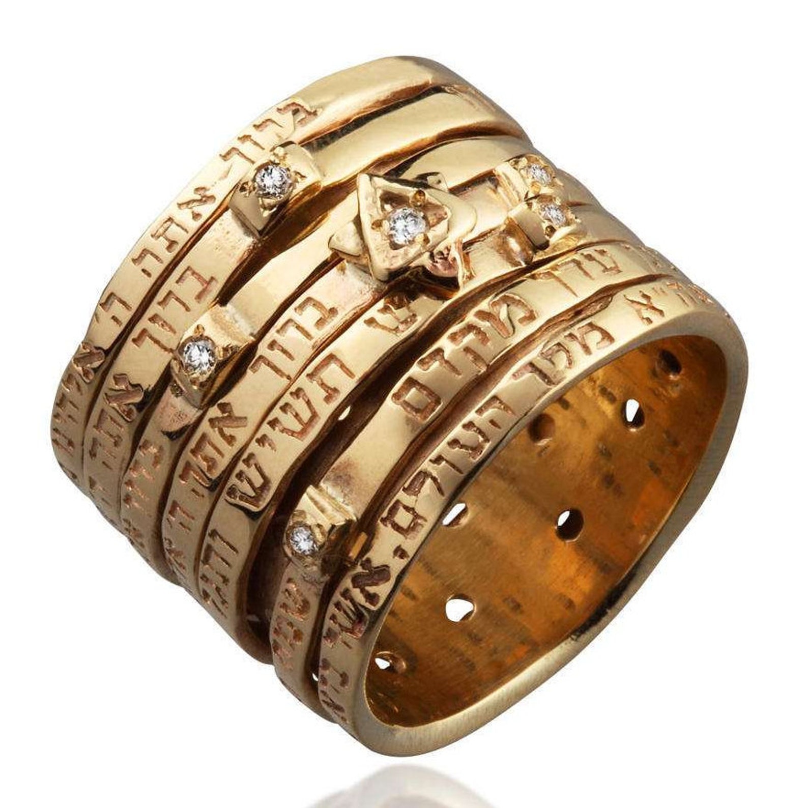 Jewish Diamond Rings Gold Jewish Star Ring, Jewish Wedding Ring, Spinner Ring, Gold Diamonds ...