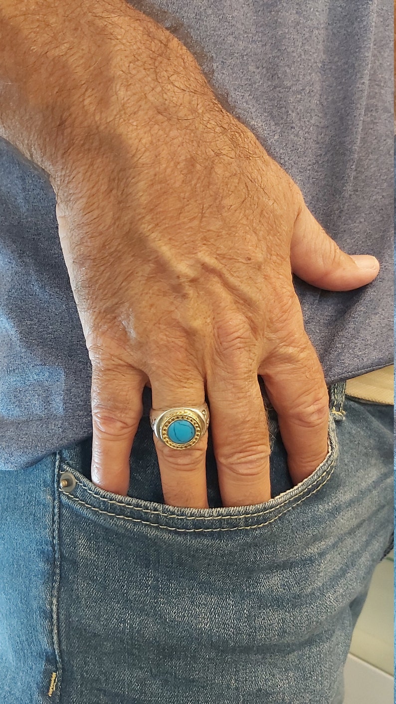 King Solomon Ring, Prosperity Stone, Kabbalah Jewelry, Turquoise Stone, Silver Men Ring, Protection Amulet, Turquoise Gold Ring, Hebrew Ring image 4