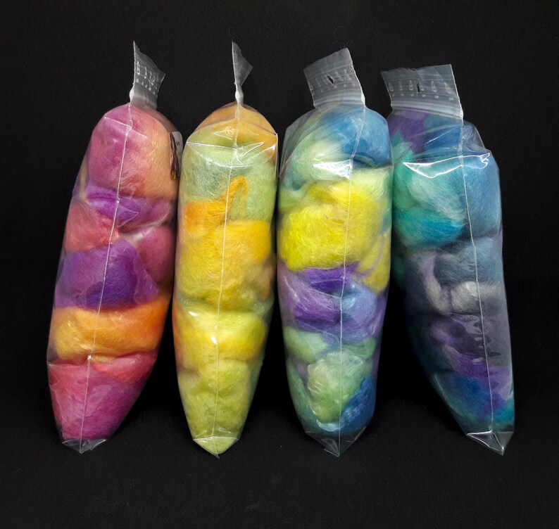 Spinning fiber nests with coordonated colors 4 blends Sorbet d/'\u00e9t\u00e9-25 gr