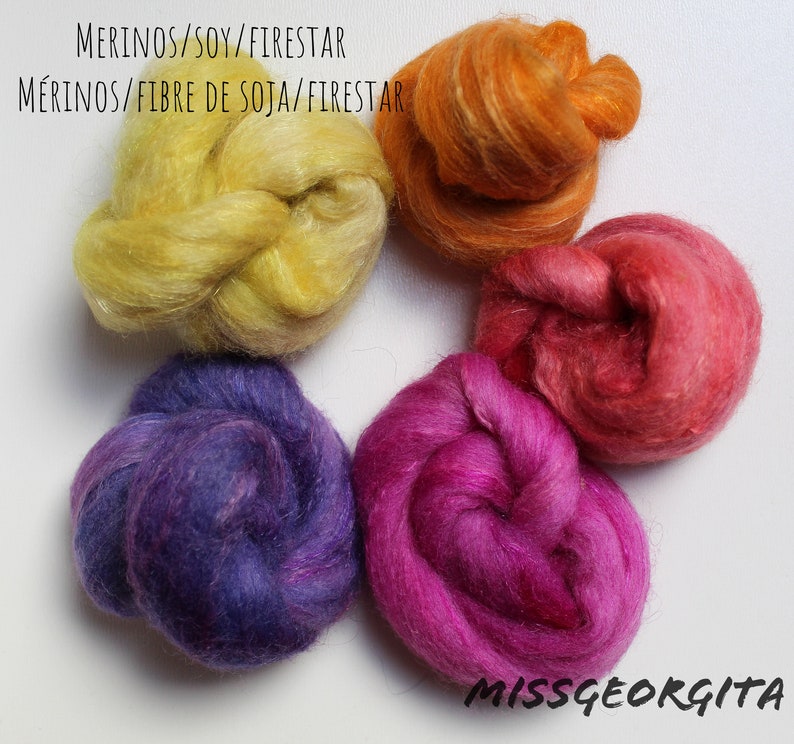 Spinning fiber nests with coordonated colors 4 blends Sorbet d/'\u00e9t\u00e9-25 gr