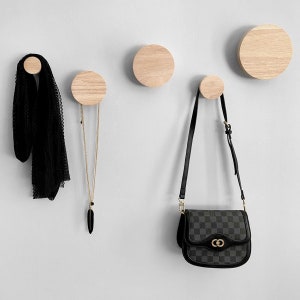 Round Oak Wooden Wall Hook | Natural. 5 sizes available. 3M Strips or Screws. Modern Scandi Design. Handmade in Australia.