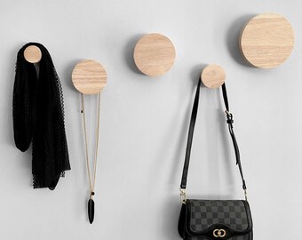 Round Oak Wooden Wall Hook | Natural. 5 sizes available. 3M Strips or Screws. Modern Scandi Design. Handmade in Australia.