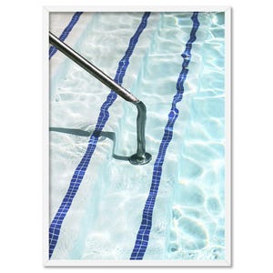 Retro Pool Poster. Palm Springs California Poolside Art Print. Mid Century Pool Pastel Blue Waters. Get the Set, Framed or Unframed | DTR-90
