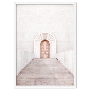 Pastel Boho Arch Door Art Print. Blush Stairway Poster. Minimal Soft Tones Stairway Entrance Poster. Boho Travel Photography Poster | DTR-78