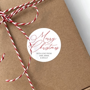 Custom Christmas Gift Label Round Stickers, Festive Holiday Gift Stickers, Envelope Seals, Xmas Present Tags | Merry Christmas red image 1