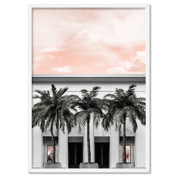 Miami Palms South Beach Art Print. Miami Wall Art Print. Modern Sunset Blvd Wall Decor. Blush Sky & Palm Trees. Modern Home Art | DTR-22