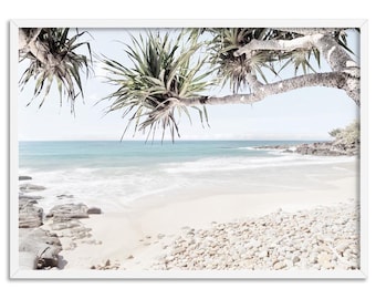 Sunshine Coast Beach View Pandanus Tree View Print on
