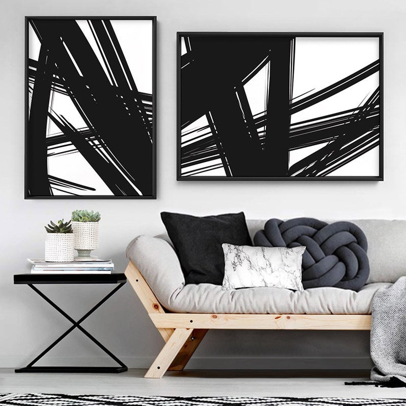Modern Wall Art Black and White. Abstract Bold Lines. Made a | Etsy