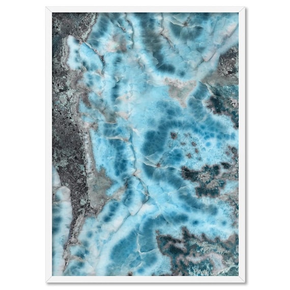 Larimar Slice Wall Art. Stone in Turquoise Watercolours. Mineral Wall Art. Dominican republic Gemstone Art Print. Rare Earth Gem | AGA-21