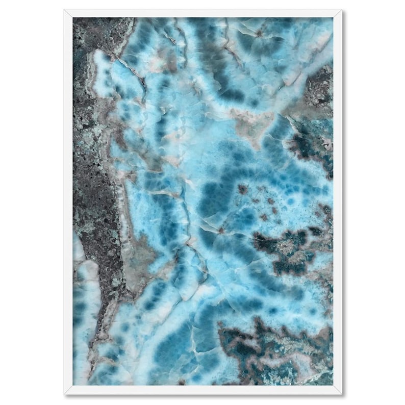 Larimar Slice Wall Art. Stone in Turquoise Watercolours. Mineral Wall Art. Dominican republic Gemstone Art Print. Rare Earth Gem | AGA-21 image 1