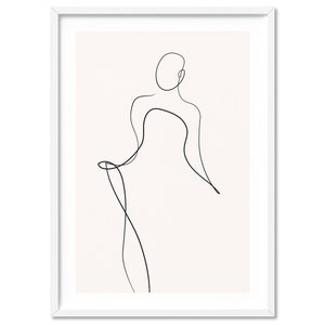 Female Form Line Art II. Abstract Pose Wall Art Print. Woman Fashion Pose. Boho Minimalist Wall Art Poster. Blush + White Border | UST-07