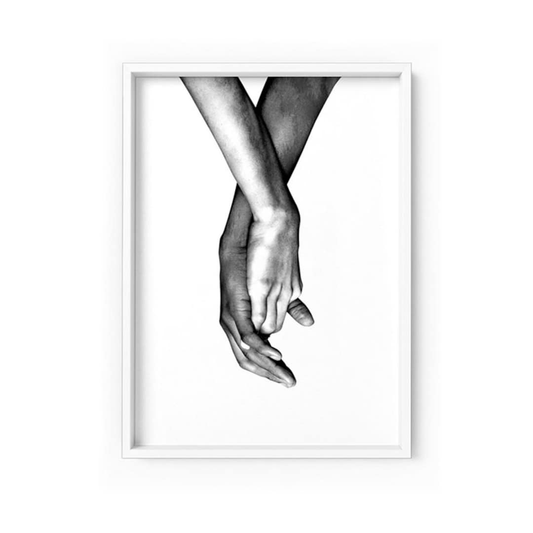 Couple Holding Hands Art Print. Black