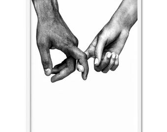 Holding Hands Print. Couple Holding Fingers Wall Art Print Poster. Black & White Watercolour Look. Modern Minimal Wall Art Decor | UST-01