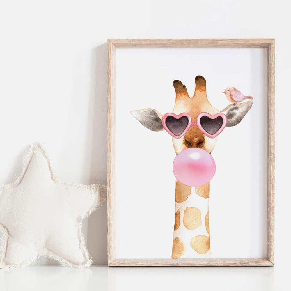 Giraffe Sunglasses Watercolour Art Print. Animal Bubblegum Series