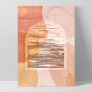 Peach Watercolor Abstract Art. Boho Wall Art Print. Earthy Terracotta Orange Paint Strokes & Arch Shapes. Framed or Poster | ABA-66 image 6