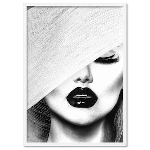 Glam Designer Inspired Print in Black and White. Black Lipstick. Chic Wall Art Poster. Perfect Bedroom Decor. Print and Proper | HPS-38