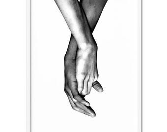 Couple Holding Hands Art Print. Black And White Art. Watercolour Look Photography. Love Wall Decor. Modern Minimal Wall Art Decor | UST-03