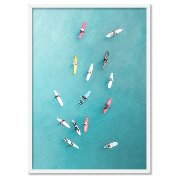 Póster de tabla de Surf colorida, cuadro artístico de Surf costero