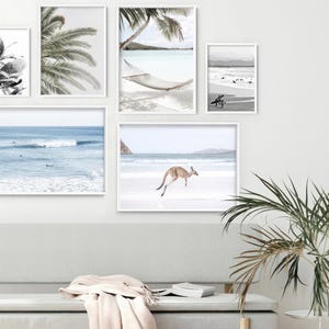 Kangaroo Art Print. Kangaroo Hopping on Beach Poster. Australian Animal Wall Decor. Soft Tone Seascape Photography Coastal Print| ANA-96 zdjęcie 3