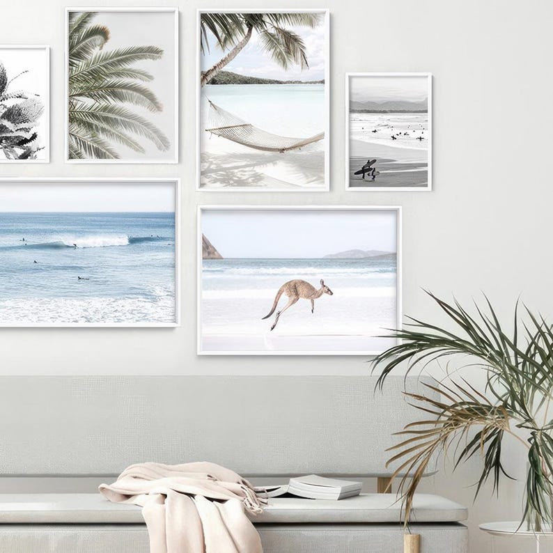 Kangaroo Art Print. Kangaroo Hopping on Beach Poster. Australian Animal Wall Decor. Soft Tone Seascape Photography Coastal Print| ANA-96 zdjęcie 3