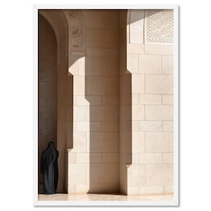 Arabian Poster Print Wall Art, in Beige & Neutrals. Mosque Architecture in Muscat Oman. Moroccan Inspired Print | DTR-100