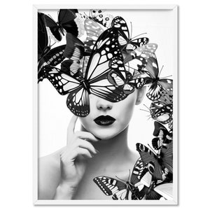 Fashion Print. Woman and Butterflies Portrait. Perfect for the bedroom. Mix and Match. Chic Home Decor. Poster or Canvas options | HPS-18