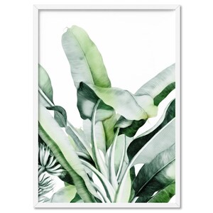Palm Art Print. Tropical Banana Palm Leaves Foliage. Minimal Sketched Modern Style. Green Botanical Art. Poster or Canvas options | PLT-66