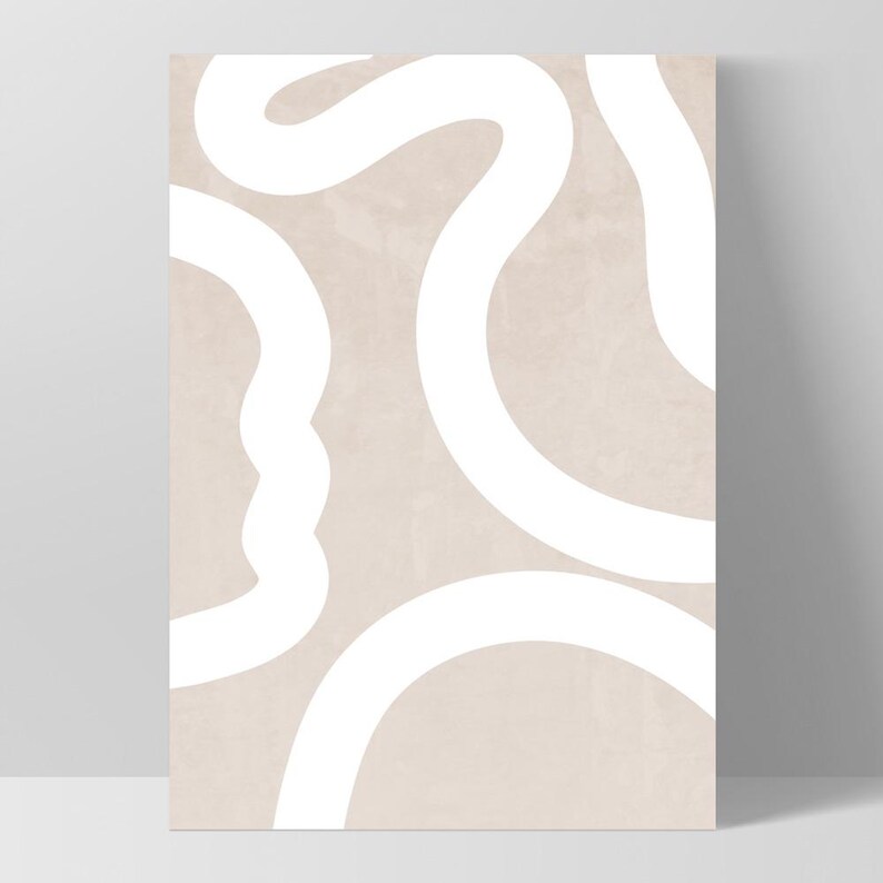 Boho Neutral Shapes II Wall Art Print. Sandy Watercolour Texture. Abstract White Lines Poster. Get the set! Modern Poster or Canvas | UST-28 image 6