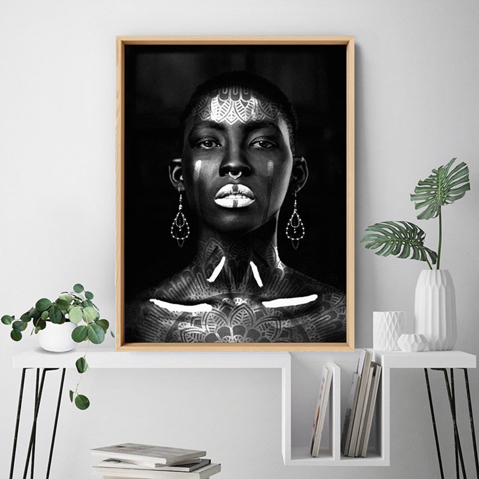 African Tribal Queen Wall Art. Woman Portrait in Black and - Etsy