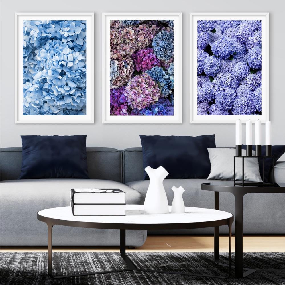 Blue Hydrangea Floral Poster. Wall Art Print Hamptons Style, Botanical ...