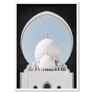 White Dome Palace Art Print. Boho Moroccan Vibes Poster. Travel Poster Desert Vacation. Mosque Abu Dhabi. Sheikh Zayed Grand Mosque | DTR-79
