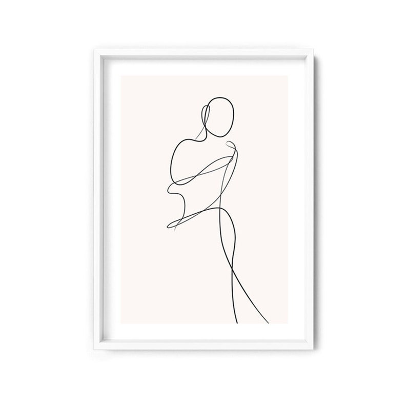 Minimalist Form Wall Art Print Woman Fashion Pose Boho Abstract Wall Art Poster White Border UST-06 Blush Female Pose Line Art II