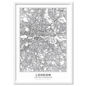 City Map | London. Street Map Poster. Map Wall Art. Minimal Scandi Look Decor. Custom Maps Available. Framed or Unframed | MAP-30