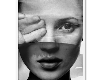 Kate Moss Veil Wall Art Print. Black and White Poster. Framed or Unframed. Chic Fashion Art for Bedroom or Study. Print and Proper | HPS-27