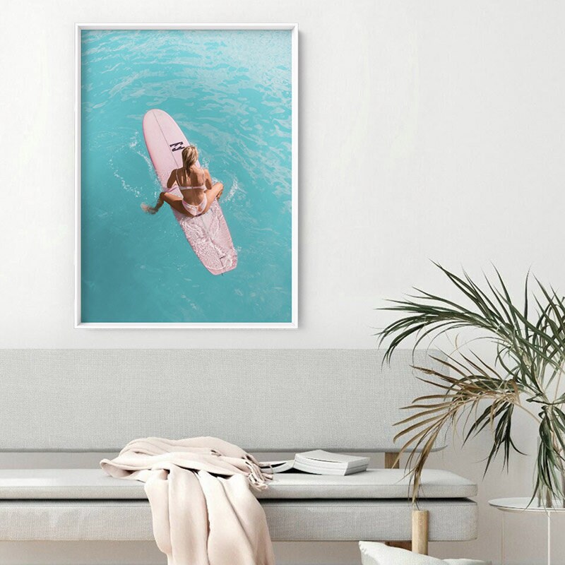 Surfer Girl Poster. Woman on Surfboard Art Print. Aerial Ocean Etsy
