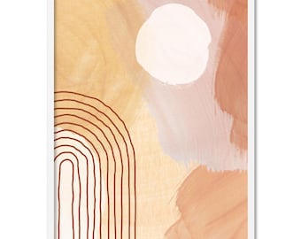 Earthy & Blush Boho Print. Arch and Sun Design. Paint Stokes Bohemian Wall Art. Unique Home Decor. Hand Drawn Design, Peach Tones | ABA-70