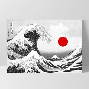 KATSUSHIKA HOKUSAI The Great Wave off Kanagawa, 1831. Japanese Wave in Black & White. Red Sun. Digitally Remastered Print FAR-13 image 6