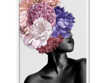 Fashion Wall Art. Woman Watercolour Floral Crown. Original Fashion Poster or Canvas Print. Chic Home Decor. Framed or Unframed | HPS-14