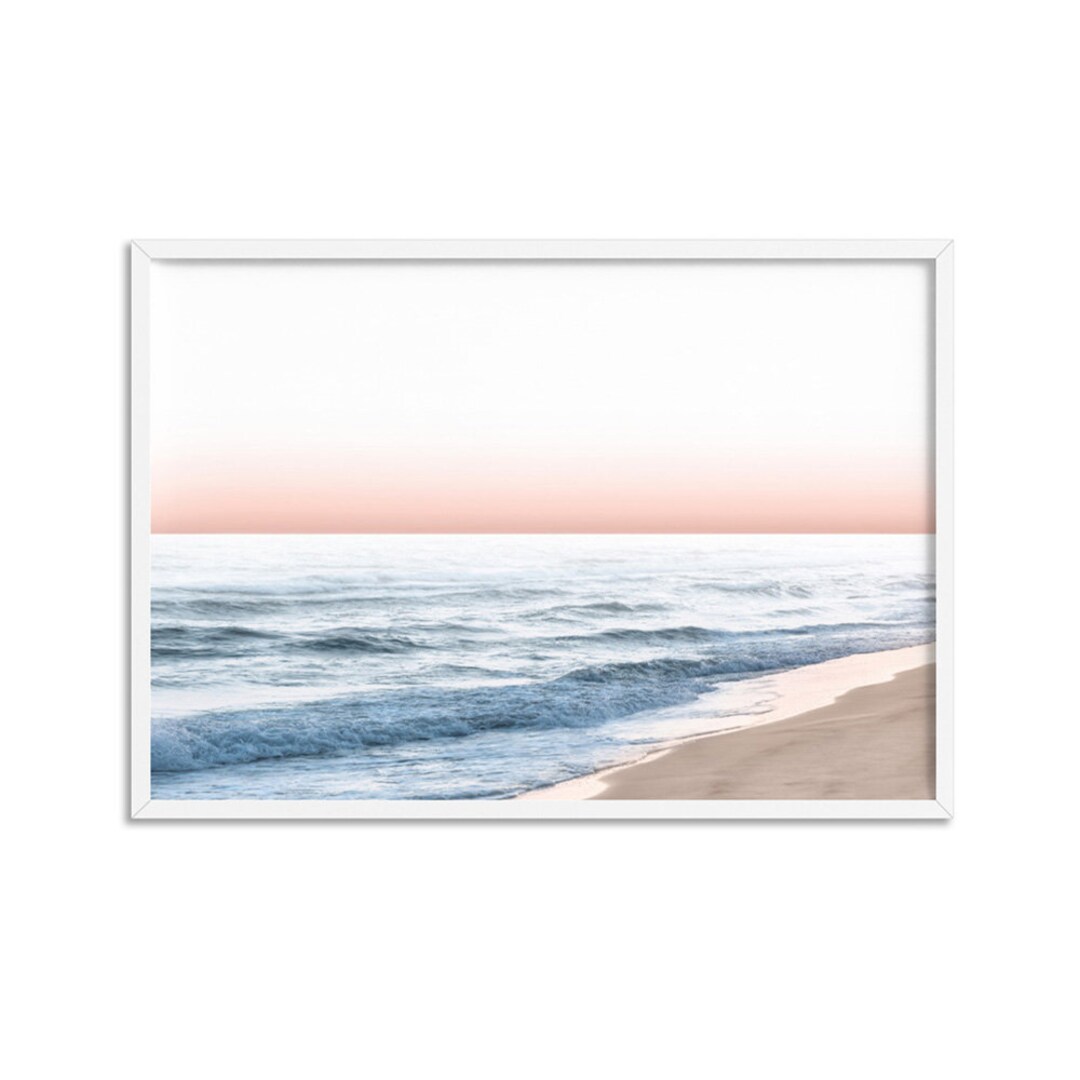 Blush Pastel Beach Wall Art. Beach Seascape Horizon Art Print. Etsy