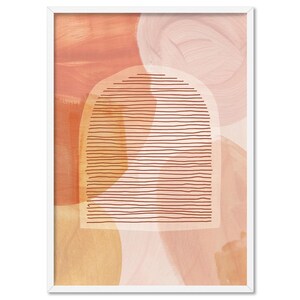 Peach Watercolor Abstract Art. Boho Wall Art Print. Earthy Terracotta Orange Paint Strokes & Arch Shapes. Framed or Poster | ABA-66 image 1