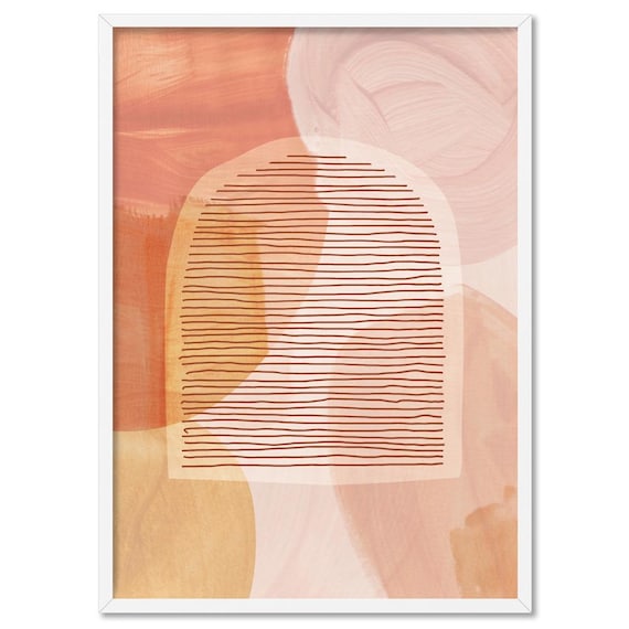 Peach Watercolor Abstract Art. Boho Wall Art Print. Earthy Terracotta Orange Paint Strokes & Arch Shapes. Framed or Poster | ABA-66