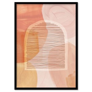 Peach Watercolor Abstract Art. Boho Wall Art Print. Earthy Terracotta Orange Paint Strokes & Arch Shapes. Framed or Poster | ABA-66 image 5
